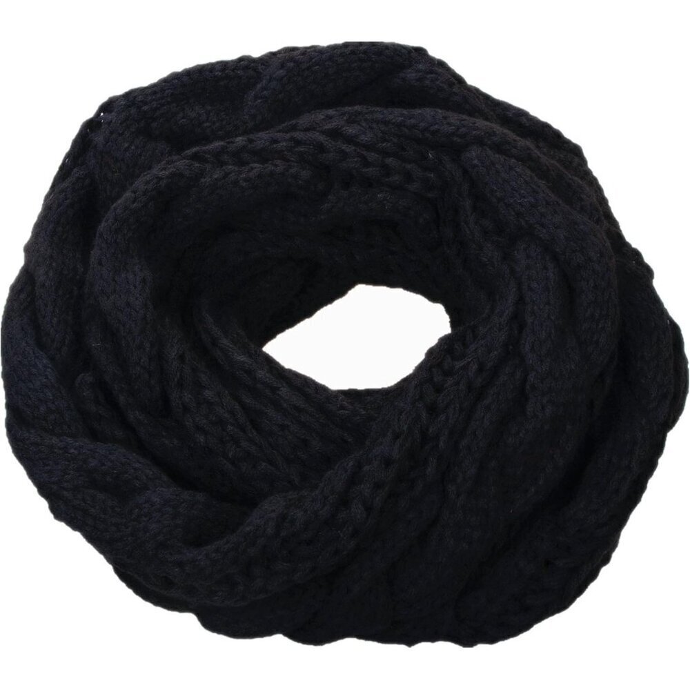 Women's Twist Black Thick Ribbed Knit Winter Infinity Circle Loop Scarf